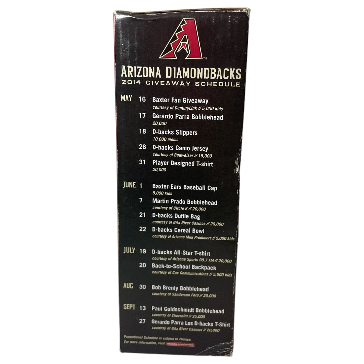 Patrick Corbin Bobblehead Arizona Diamondbacks MLB 2014 – Coleção Exclusiva 16 cm