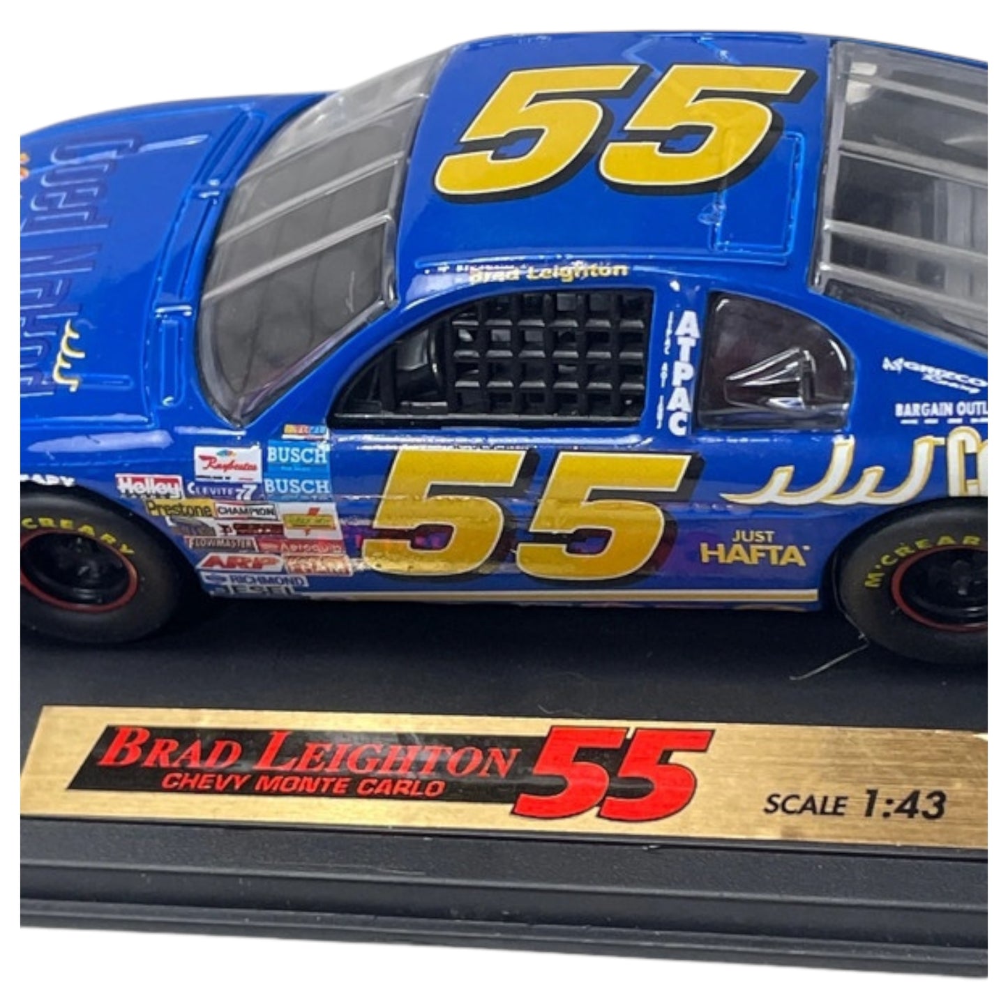 Carro Die-Cast Chevy Monte Carlo Brad Leighton 1:43 - Metal Fundido Azul