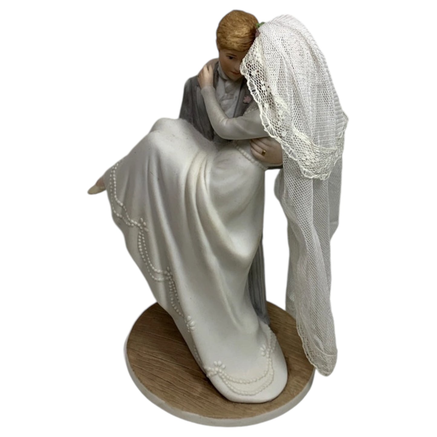 Figura de boda vintage "Over the Threshold" – Novia y novio con velo, Enesco 1990