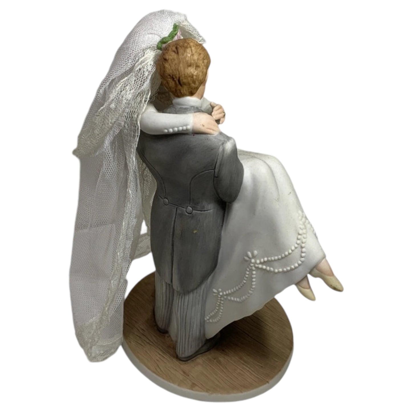 Figura de boda vintage "Over the Threshold" – Novia y novio con velo, Enesco 1990