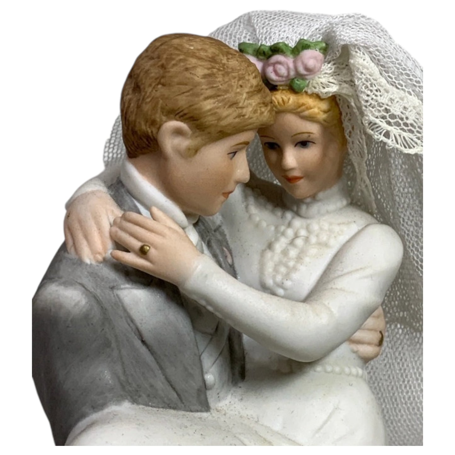 Figura de boda vintage "Over the Threshold" – Novia y novio con velo, Enesco 1990