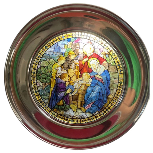 Prato Decorativo Vintage de Natal "The Adoration" (1988) - Vitral Franz Mayer EUA