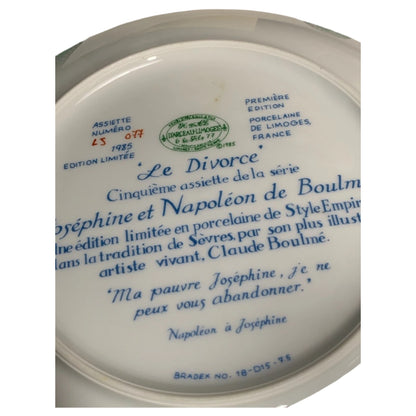 Prato de Porcelana Limoges Le Divorce de Josephine et Napoléon 1985 - Edição Limitada