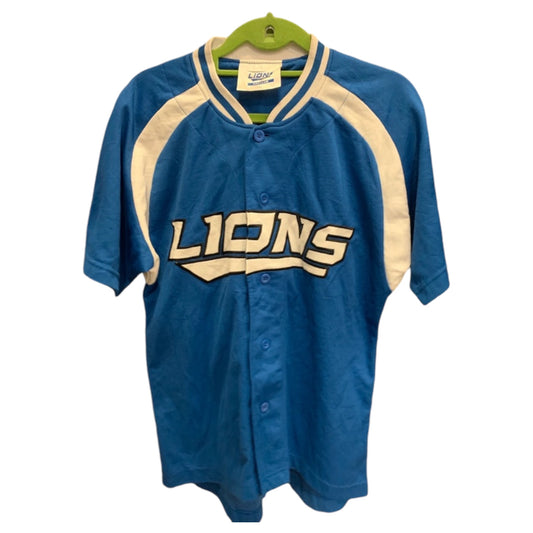 Baseball Jersey Lions Fanclub - T-Shirt Desportiva Japão Azul e Branco (Y2K Street Style) - Madame Surtô Vintage Shop