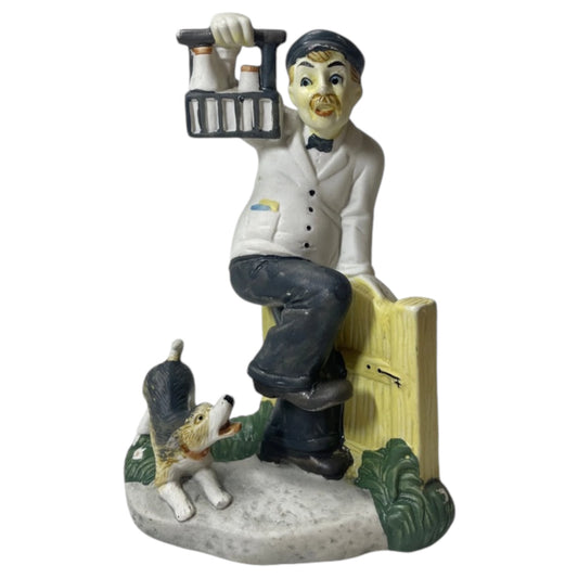 Estatueta Vintage de Cerâmica Pintada à Mão Milk Man and Dog Alco Traditions - leiteiro e cão