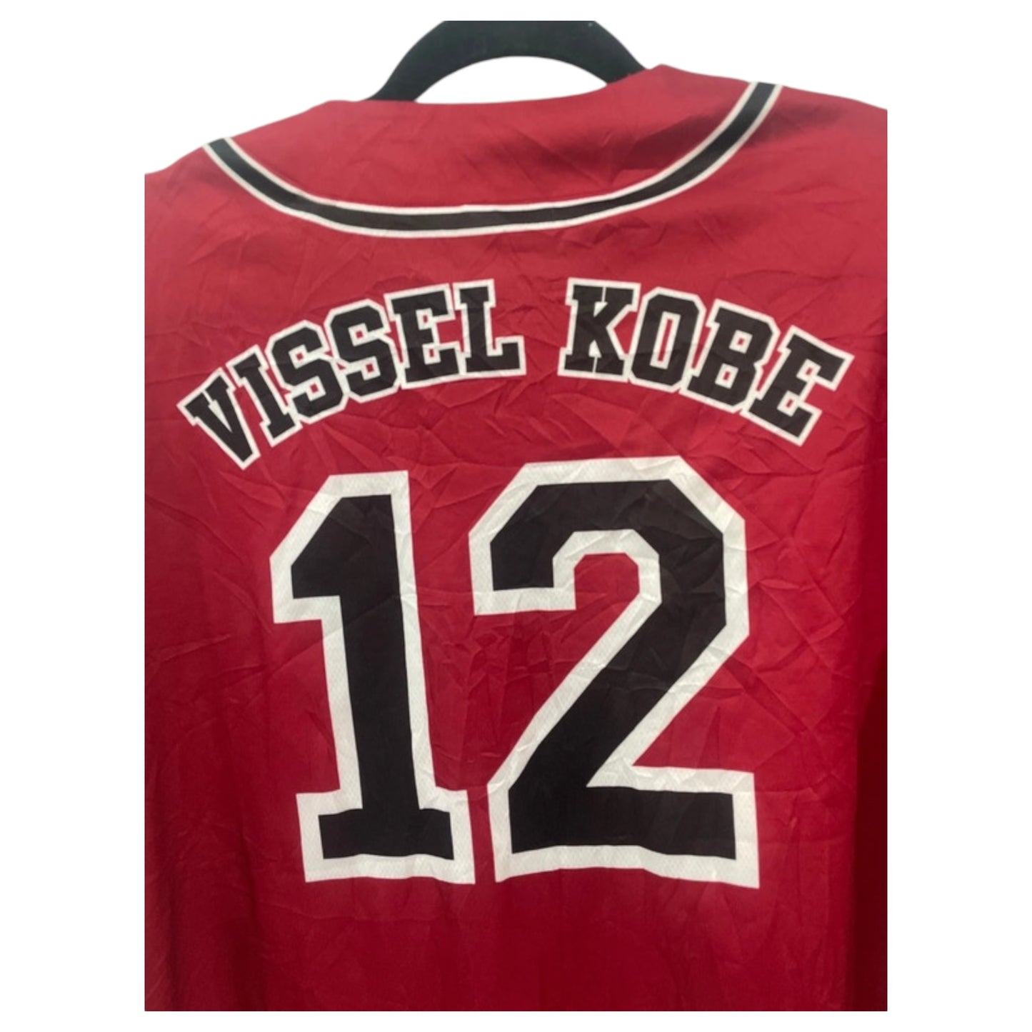 Jersey Japonesa de Baseball KOBE Vissel #12 – Vermelha, Preta e Branca - Madame Surtô Vintage Shop