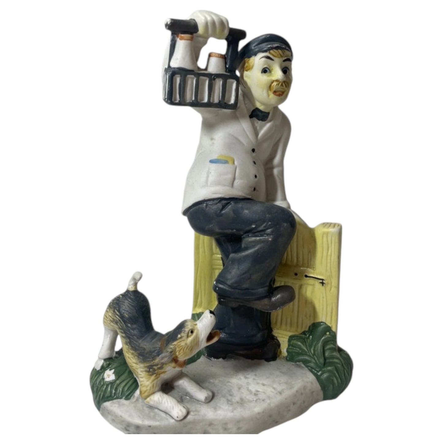 Vintage pintado a mano cerámica lechero y perro Alco Tradiciones Figura - lechero y perro