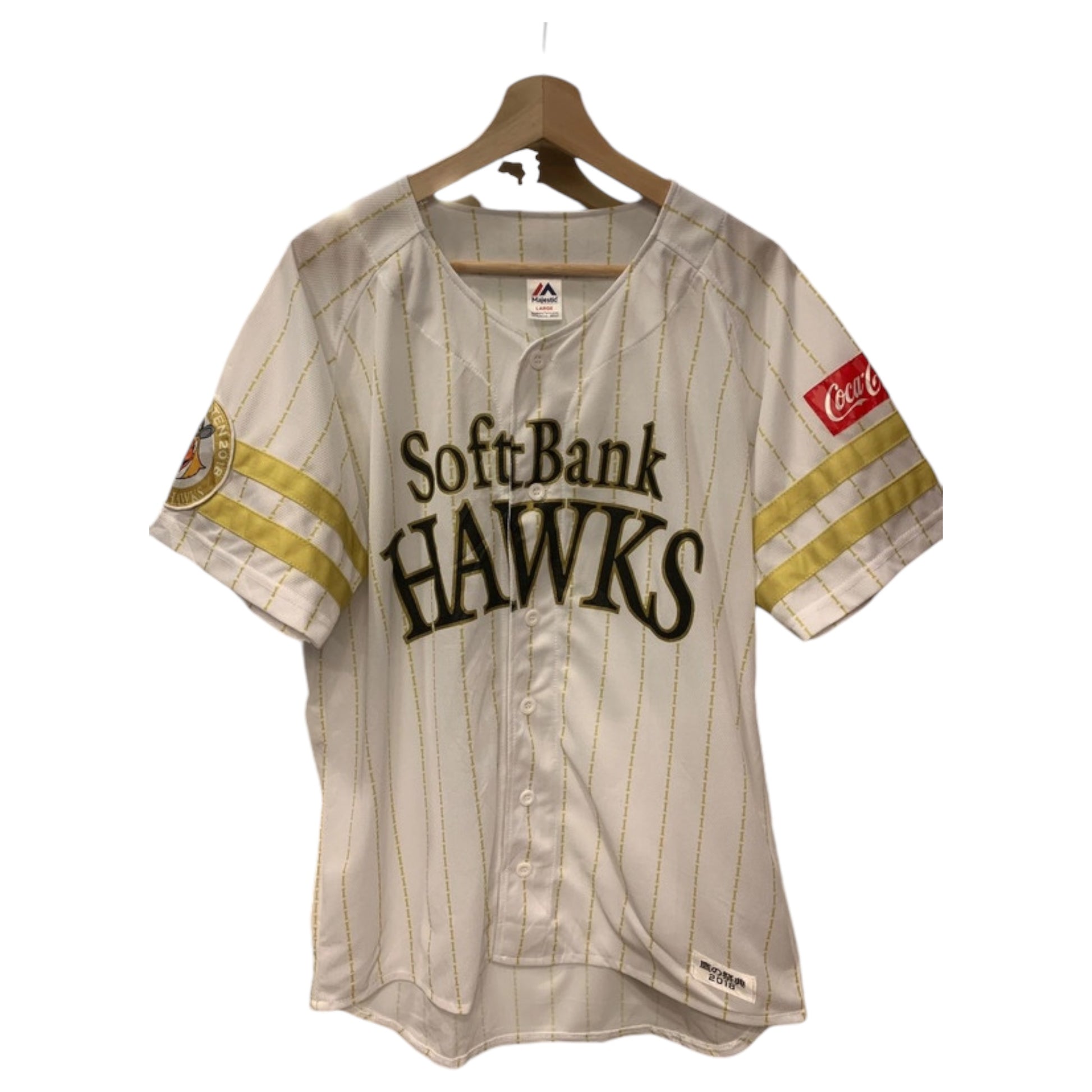 Camisa Jersey Baseball Japonesa SoftBank Hawks 2018 – Branca com Amarelo/Dourado - Madame Surtô Vintage Shop