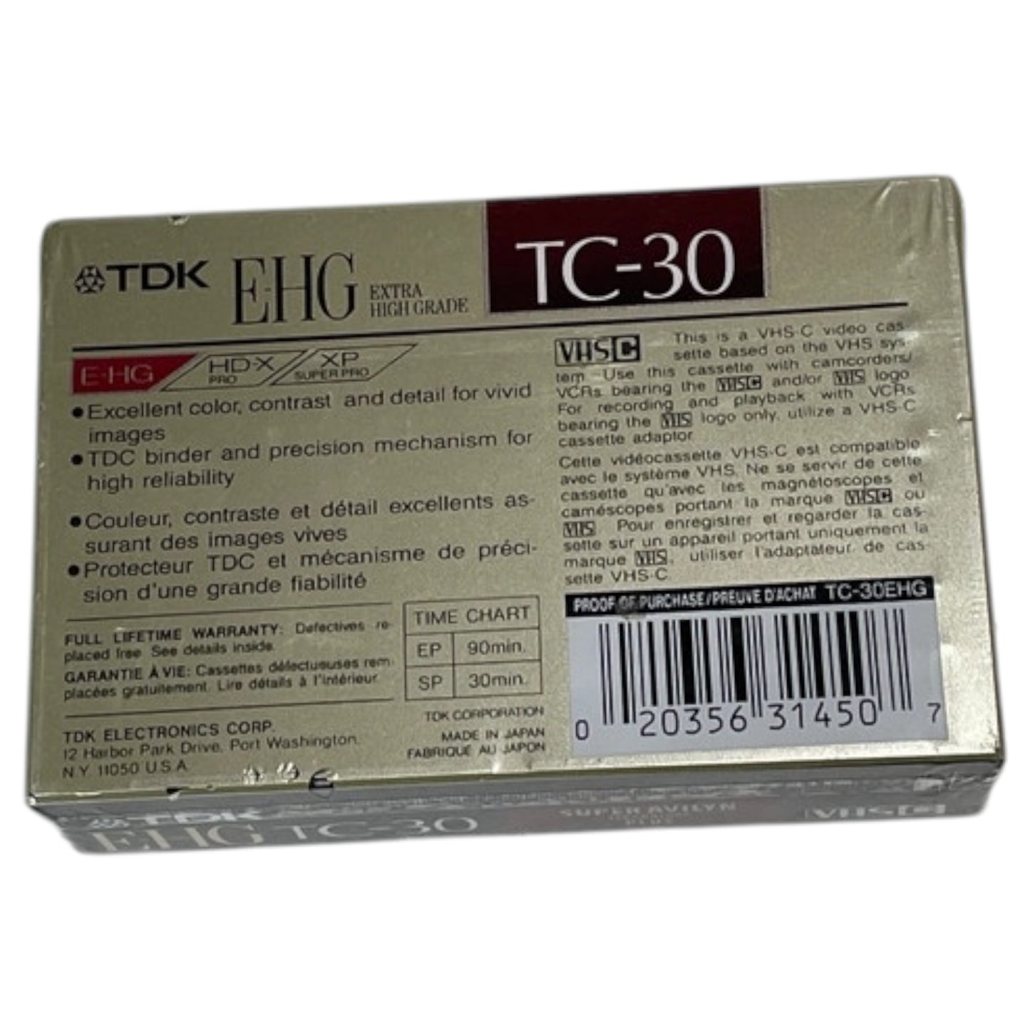 Fita de Vídeo Nova TKD VHS-C TC-30 EHG Premium Alta Qualidade, Lacrada, Feita no Japão