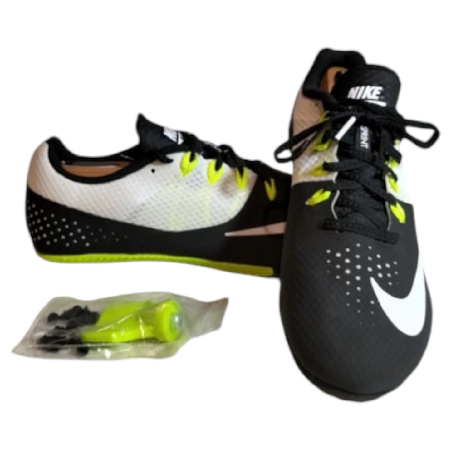 Chuteiras Nike Rival S - Modelo Sprint, Preto/Branco/Neon, Tamanho 44.5 (EU) - Madame Surtô Vintage Shop