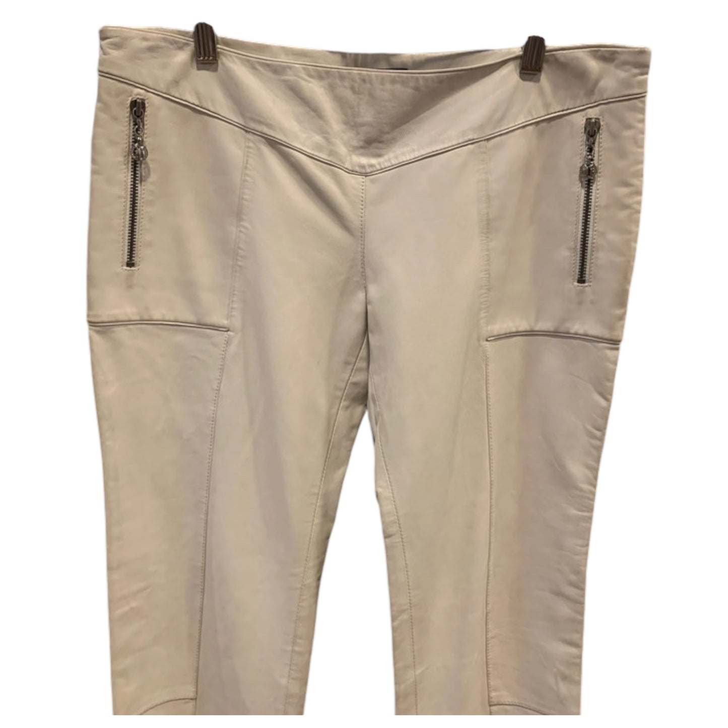 Calça Capri Versace Classic Anos 2000 – Couro Branco de Cordeiro Y2K, Tamanho 42 - Madame Surtô Vintage Shop