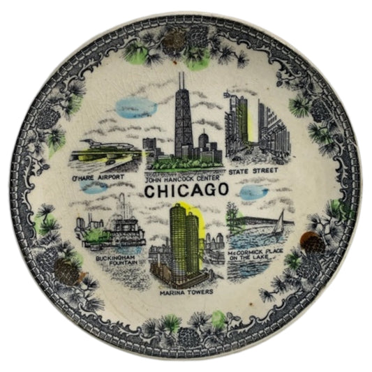 Prato Souvenir Vintage Chicago Lugares Turísticos - Porcelana Decorativa Americana