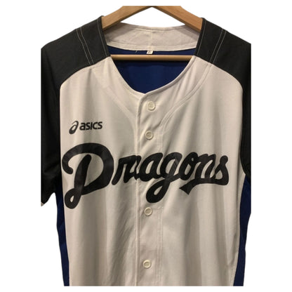 Camisa de Baseball Jersey Japonesa – Dragons, Preta, Azul e Branca, Marca Asics - Madame Surtô Vintage Shop