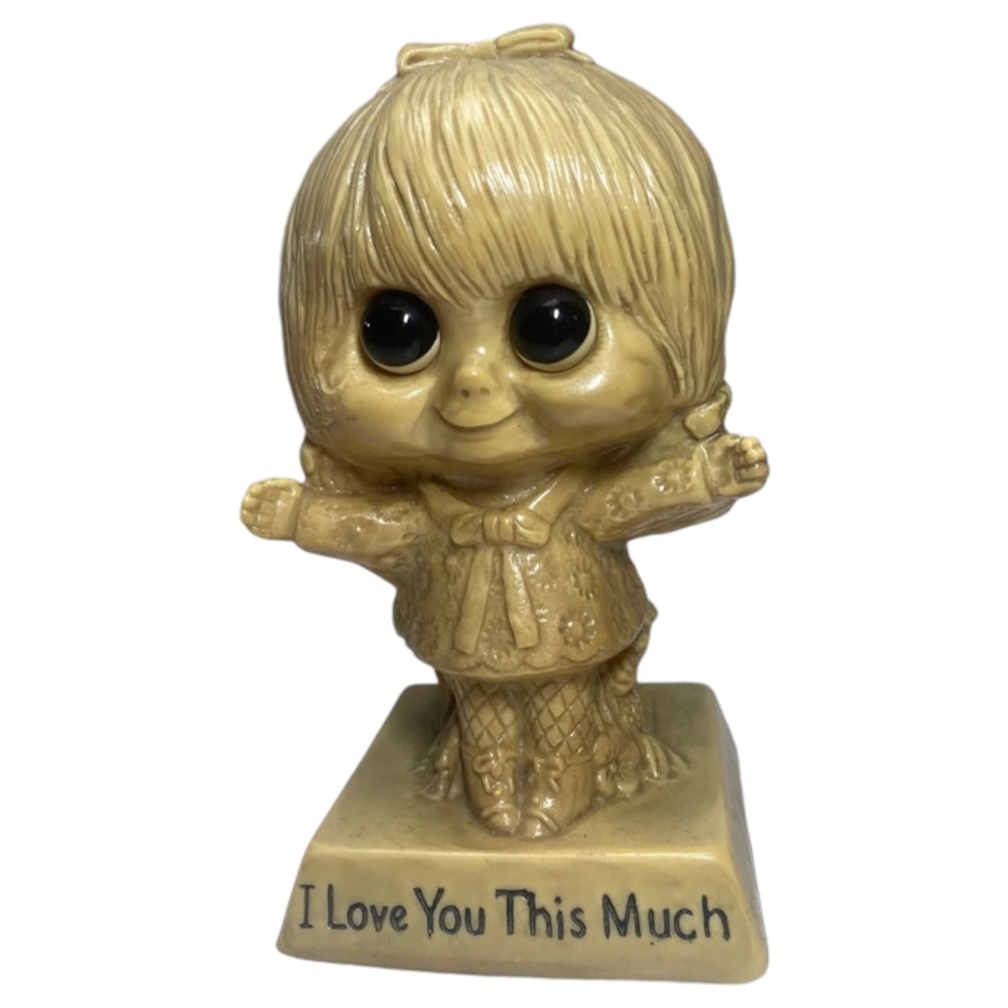 Estatueta Vintage "I Love You This Much" da Russ Berrie 1970 Resina Colecionável EUA