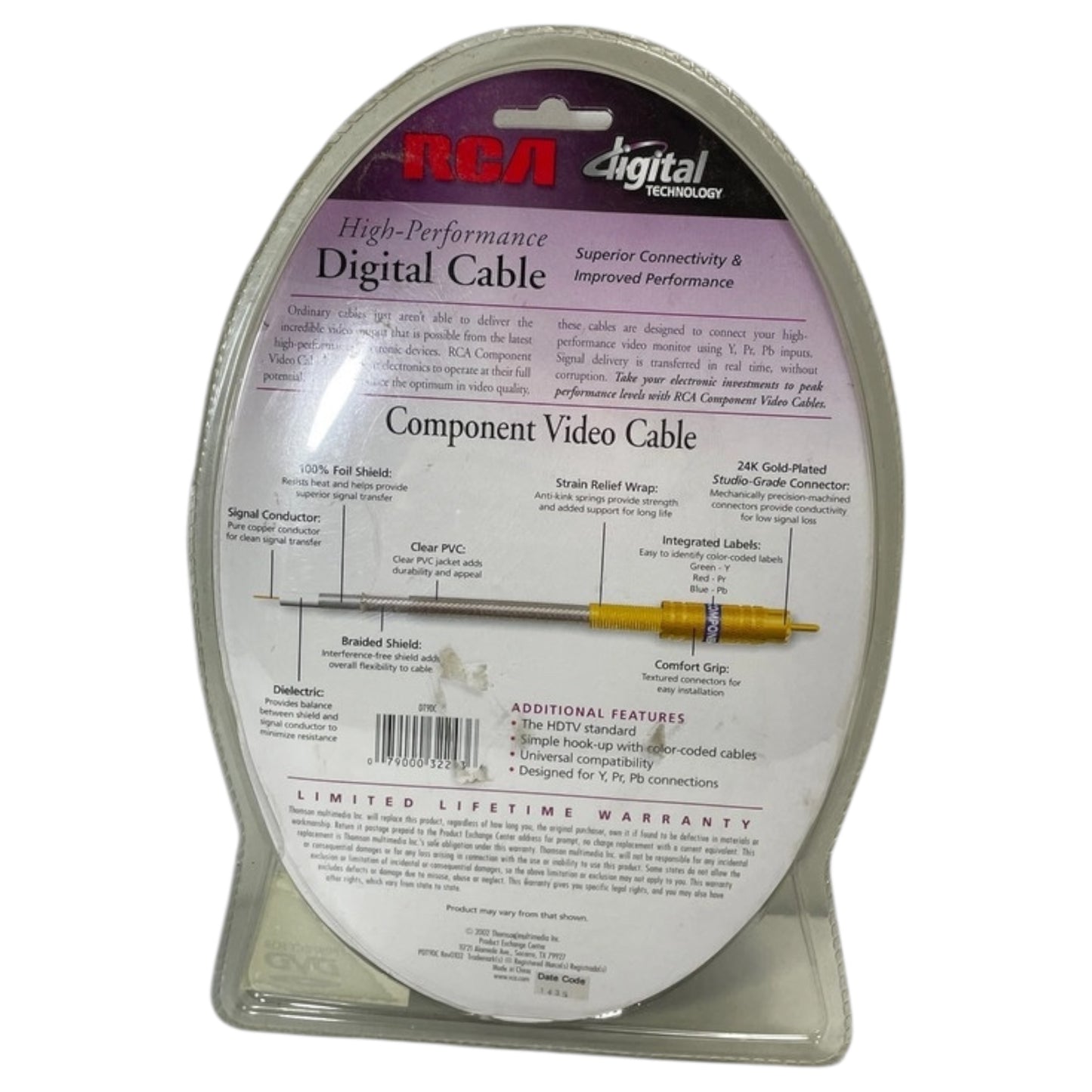 Cabo Coaxial Digital RCA DT9DC 2,74m Banhado a Ouro 24K - Vintage 2002