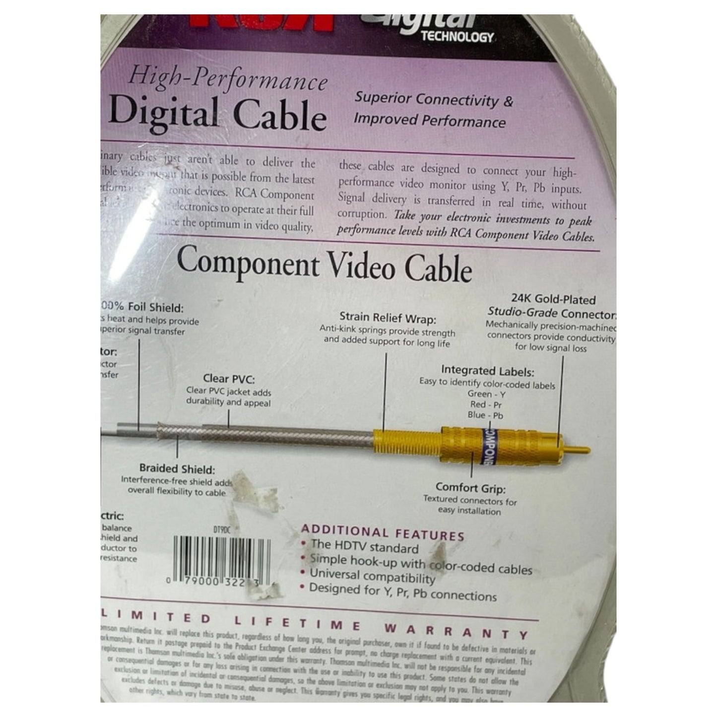 Cabo Coaxial Digital RCA DT9DC 2,74m Banhado a Ouro 24K - Vintage 2002