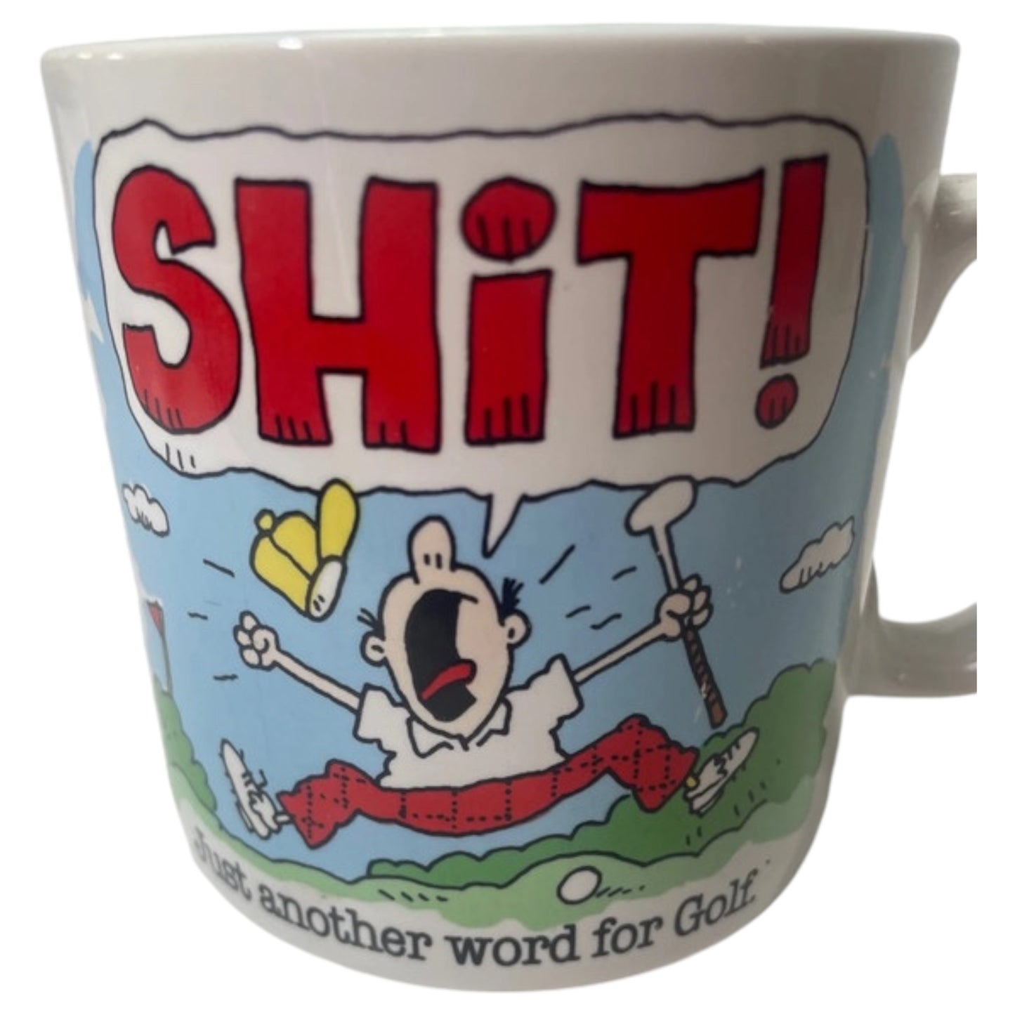 Caneca Cômica "Shit!" – Jogador de Golfe Estressado, Design de Jim Benton