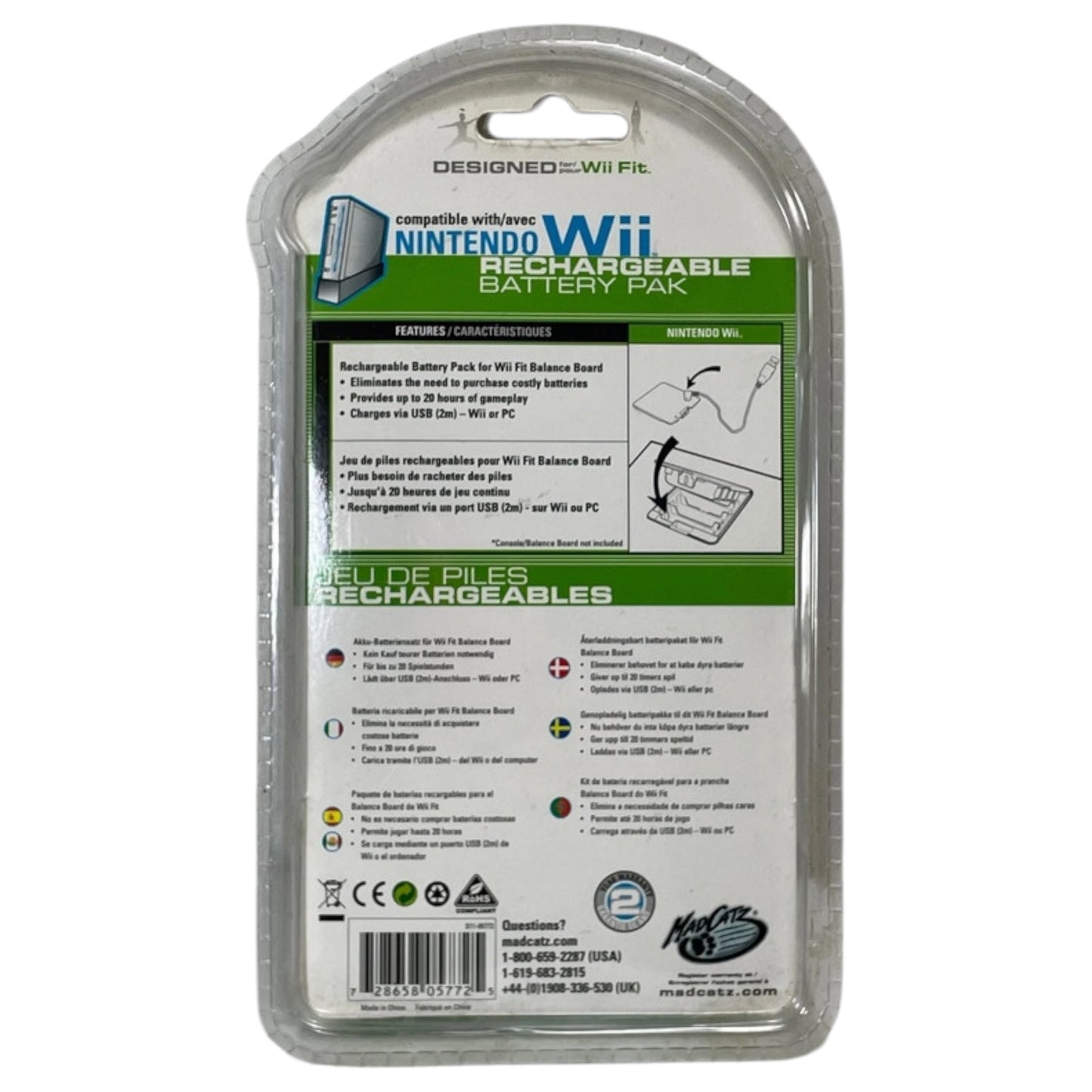 Bateria Recarregável Mad Catz Nintendo Wii para Wii Fit Balance Board - USB 2m