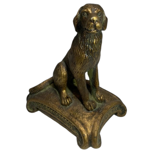 Estatueta Vintage de Cão Sentado - Golden Retriever em Bronze