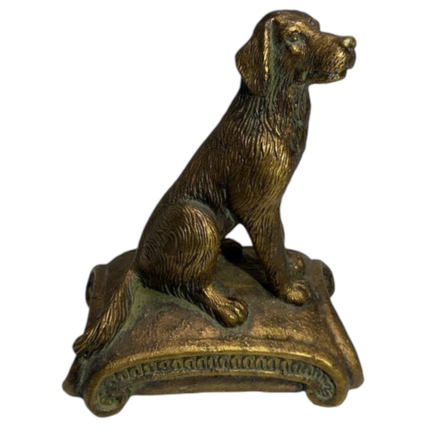 Estatueta Vintage de Cão Sentado - Golden Retriever em Bronze