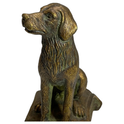 Estatueta Vintage de Cão Sentado - Golden Retriever em Bronze