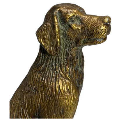 Estatueta Vintage de Cão Sentado - Golden Retriever em Bronze