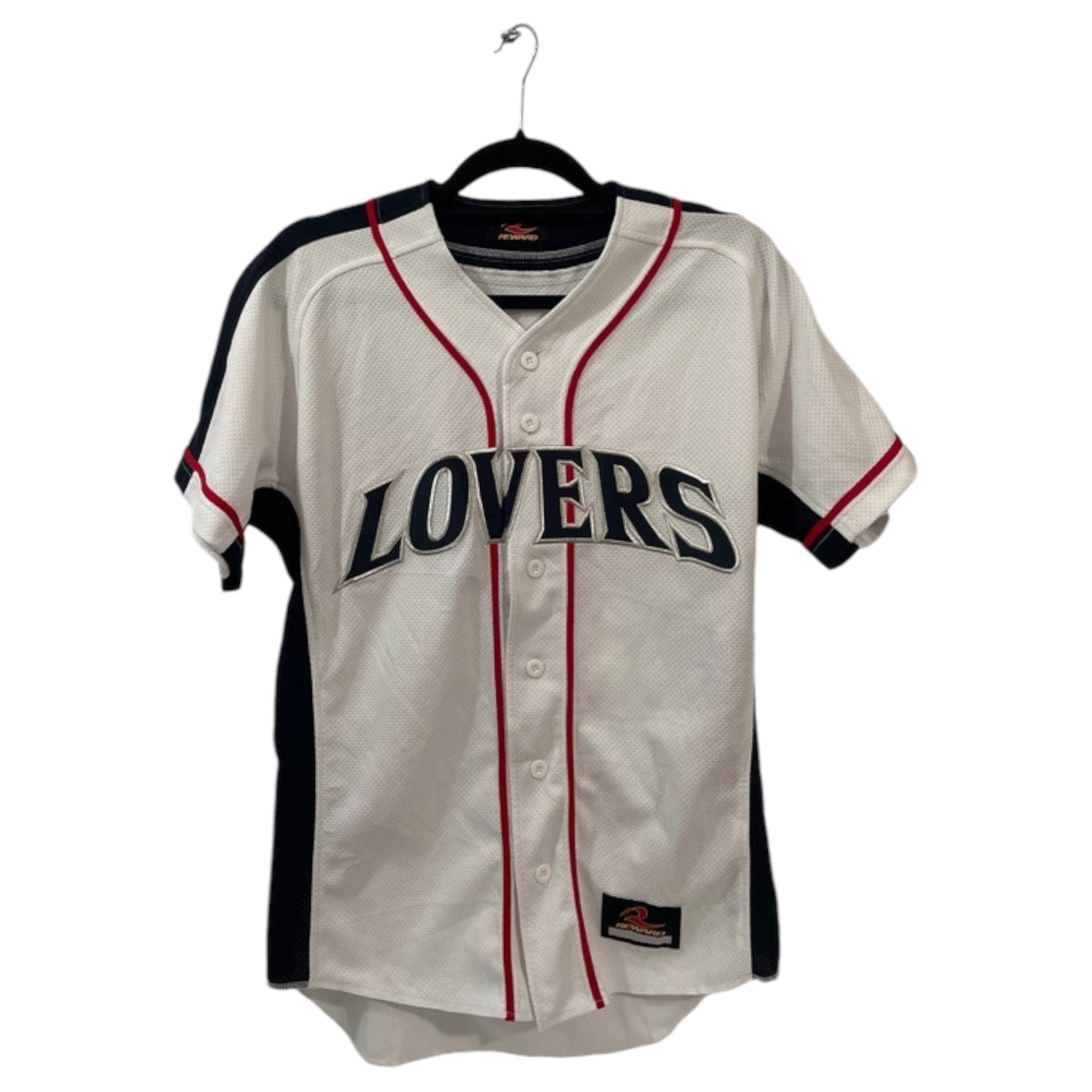 Jersey Baseball Lovers by Reward 11.24 – Branca, Azul e Vermelha - Camisa Japonesa - Madame Surtô Vintage Shop