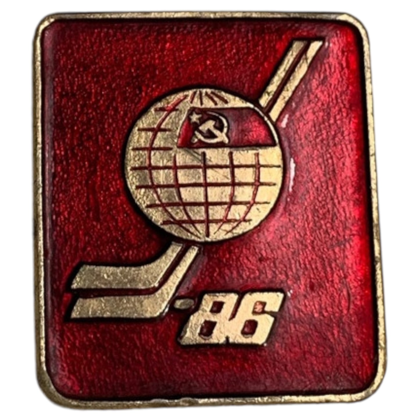 Pin Vintage Hockey URSS - Broche de Desporto da União Soviética 1986, Vermelho e Dourado