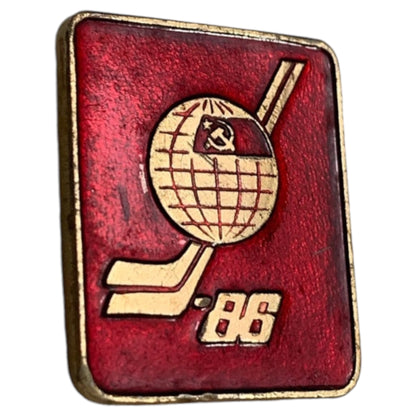 Pin Vintage Hockey URSS - Broche de Desporto da União Soviética 1986, Vermelho e Dourado