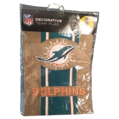 Bandeira Decorativa Miami Dolphins - Burlap Flag com Bordado (Novo)