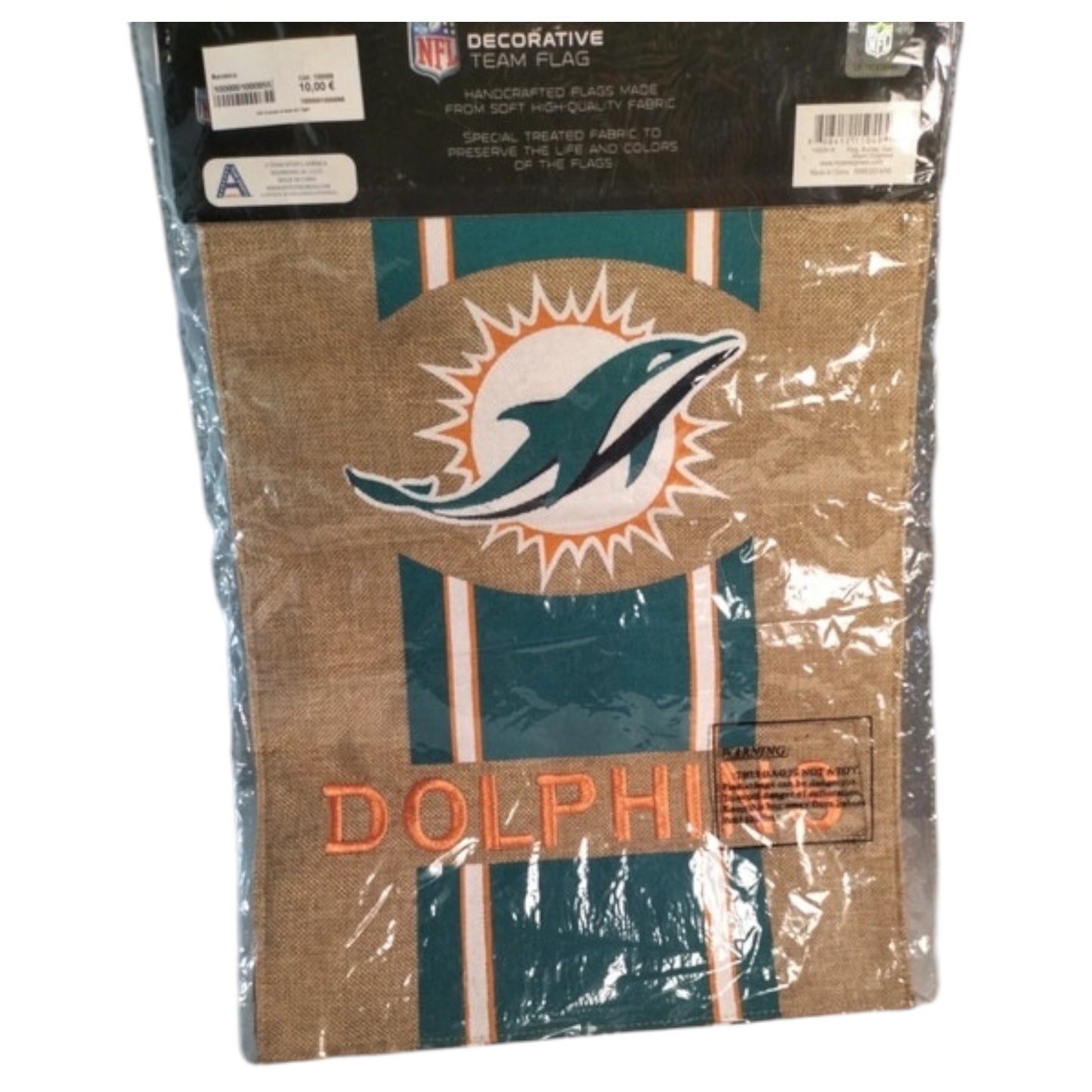 Bandeira Decorativa Miami Dolphins - Burlap Flag com Bordado (Novo)