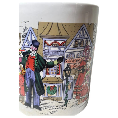 Caneca de Cerâmica Natalina – Cena Vintage de Cidade com Neve e Christmas Carols