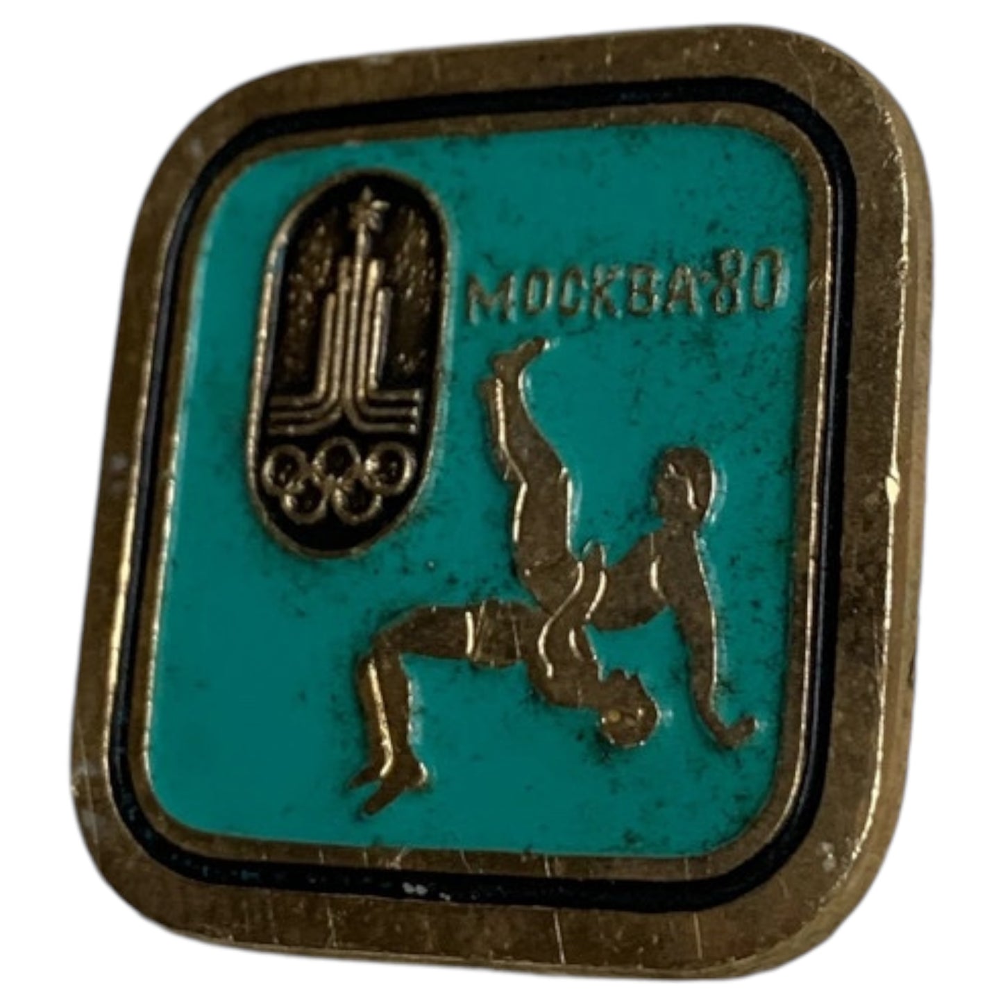 Pin Olímpico Moscou 1980 - Luta Livre, Broche Russo da URSS, Azul Turquesa e Dourado