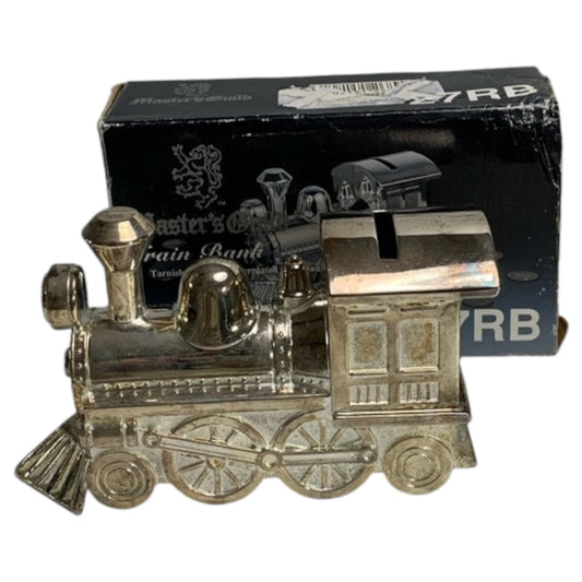 Banco de Moedas Vintage Master's Guild – Train Bank Cofre Locomotiva Prateado Anos 1970