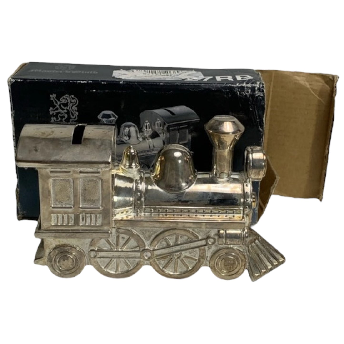 Banco de Moedas Vintage Master's Guild – Train Bank Cofre Locomotiva Prateado Anos 1970