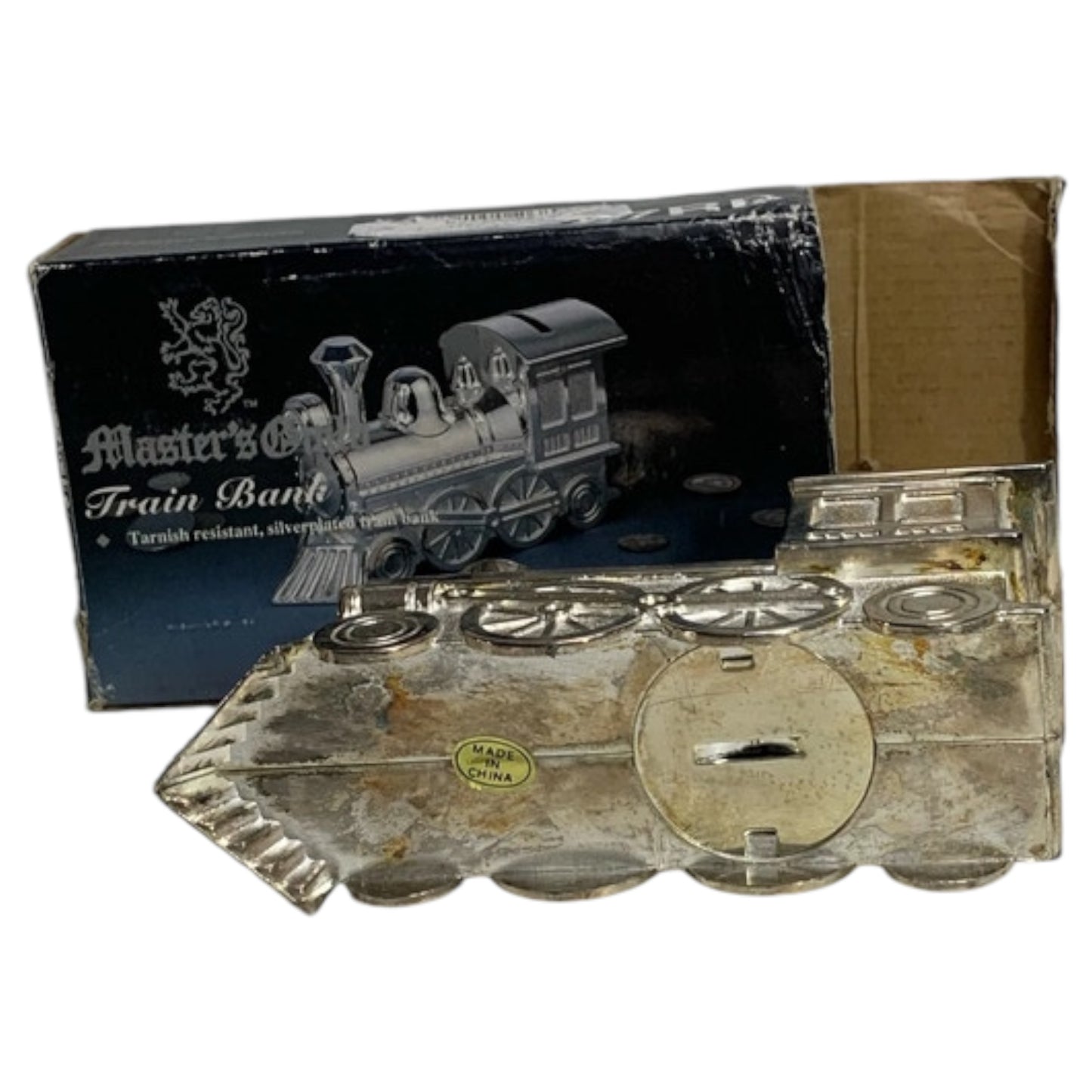 Banco de Moedas Vintage Master's Guild – Train Bank Cofre Locomotiva Prateado Anos 1970