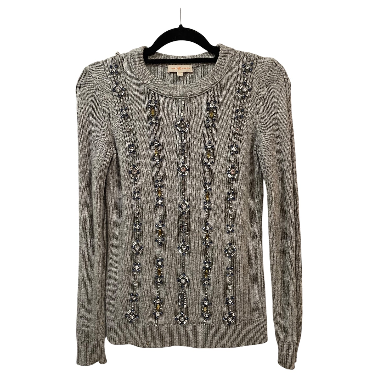 Sweater de Tricô Tory Burch com Pedrarias - Cinza, Elegância e Sofisticação, Tamanho XS - Madame Surtô Vintage Shop