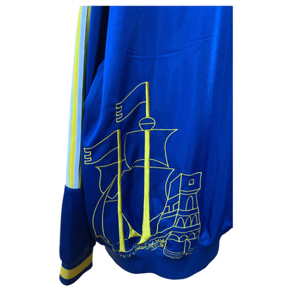 Jaqueta Esportiva Vintage Estilo Anos 90 - Los Navegantes del Magallanes, Azul e Amarelo - Madame Surtô Vintage Shop