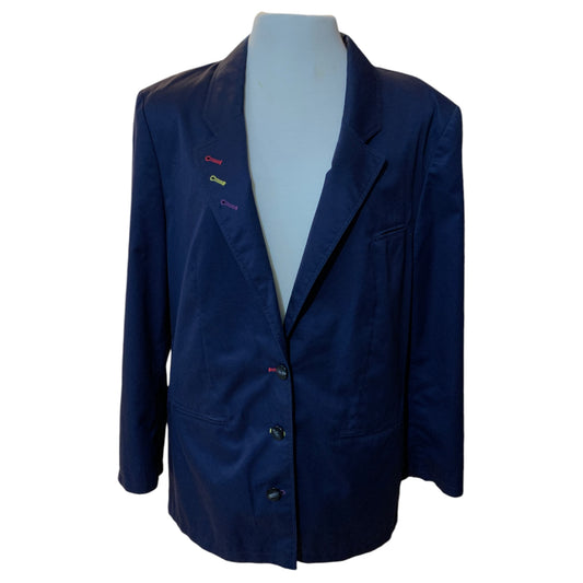 Blazer Vintage Azul Marinho Leve com Detalhes Coloridos - Tamanho M - Madame Surtô Vintage Shop