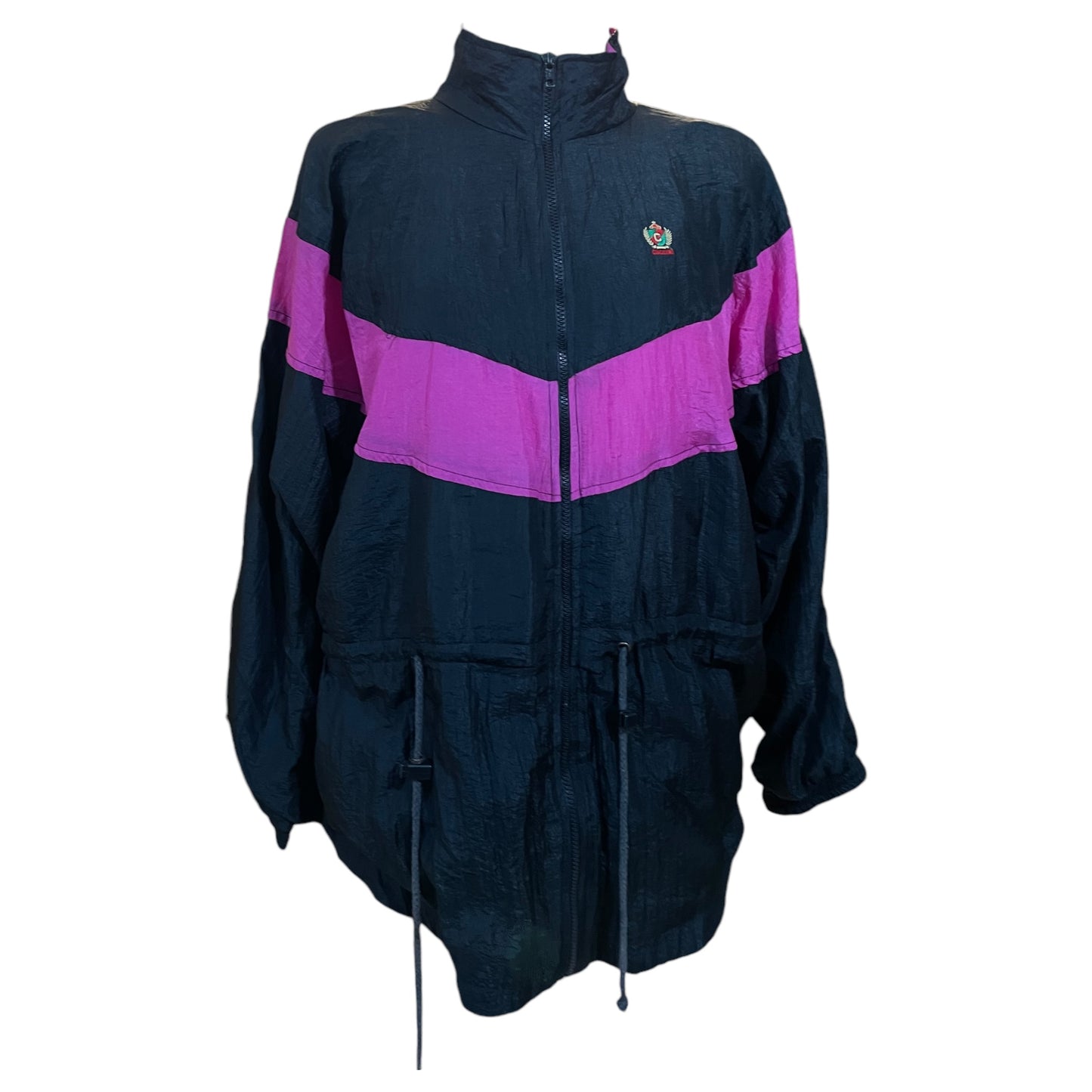 Casaco Vintage Cuccini Club Turbo Anos 80 – Estilo Esportivo, Preto e Rosa, Tamanho M - Madame Surtô Vintage Shop