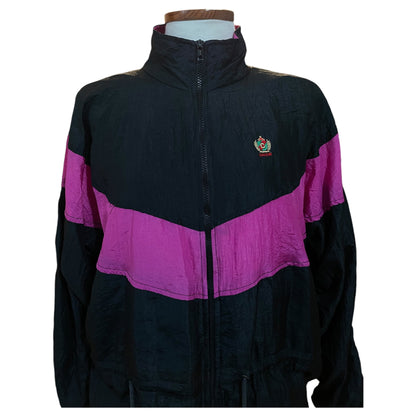 Casaco Vintage Cuccini Club Turbo Anos 80 – Estilo Esportivo, Preto e Rosa, Tamanho M - Madame Surtô Vintage Shop