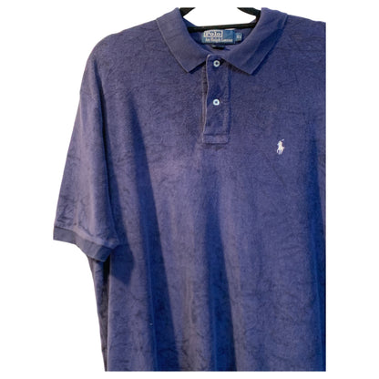 Polo Ralph Lauren Vintage em Veludo de Pelúcia Azul Cobalto/Violeta – Tamanho XL - Madame Surtô Vintage Shop