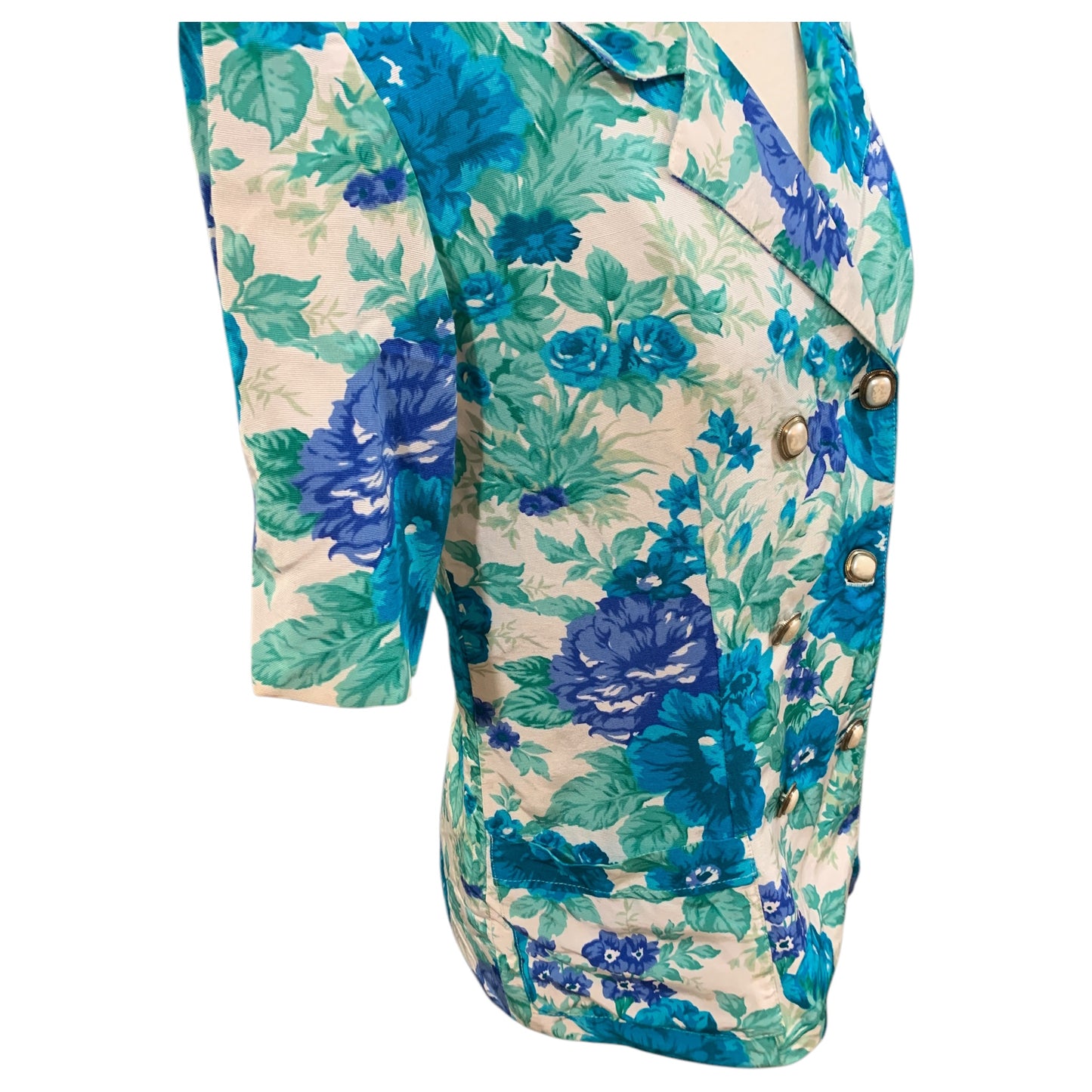 Camisa Vintage Anos 80 Floral Azul Vivo – Alfaiataria, Ombreiras, Exclusiva