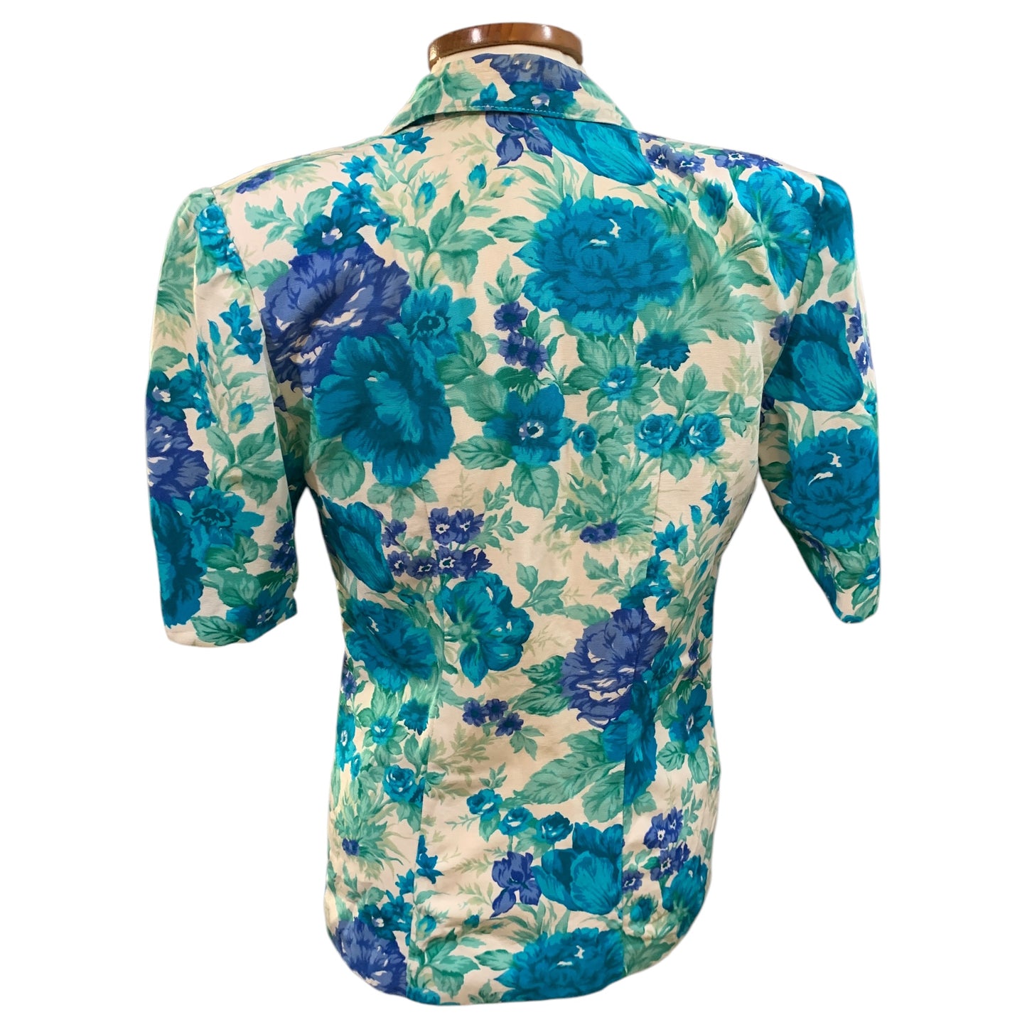 Camisa Vintage Anos 80 Floral Azul Vivo – Alfaiataria, Ombreiras, Exclusiva