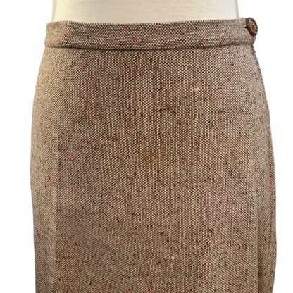 Saia Vintage Midi Tweed Marrom Claro – Alfaiataria Clássica Portuguesa, Feita à Mão