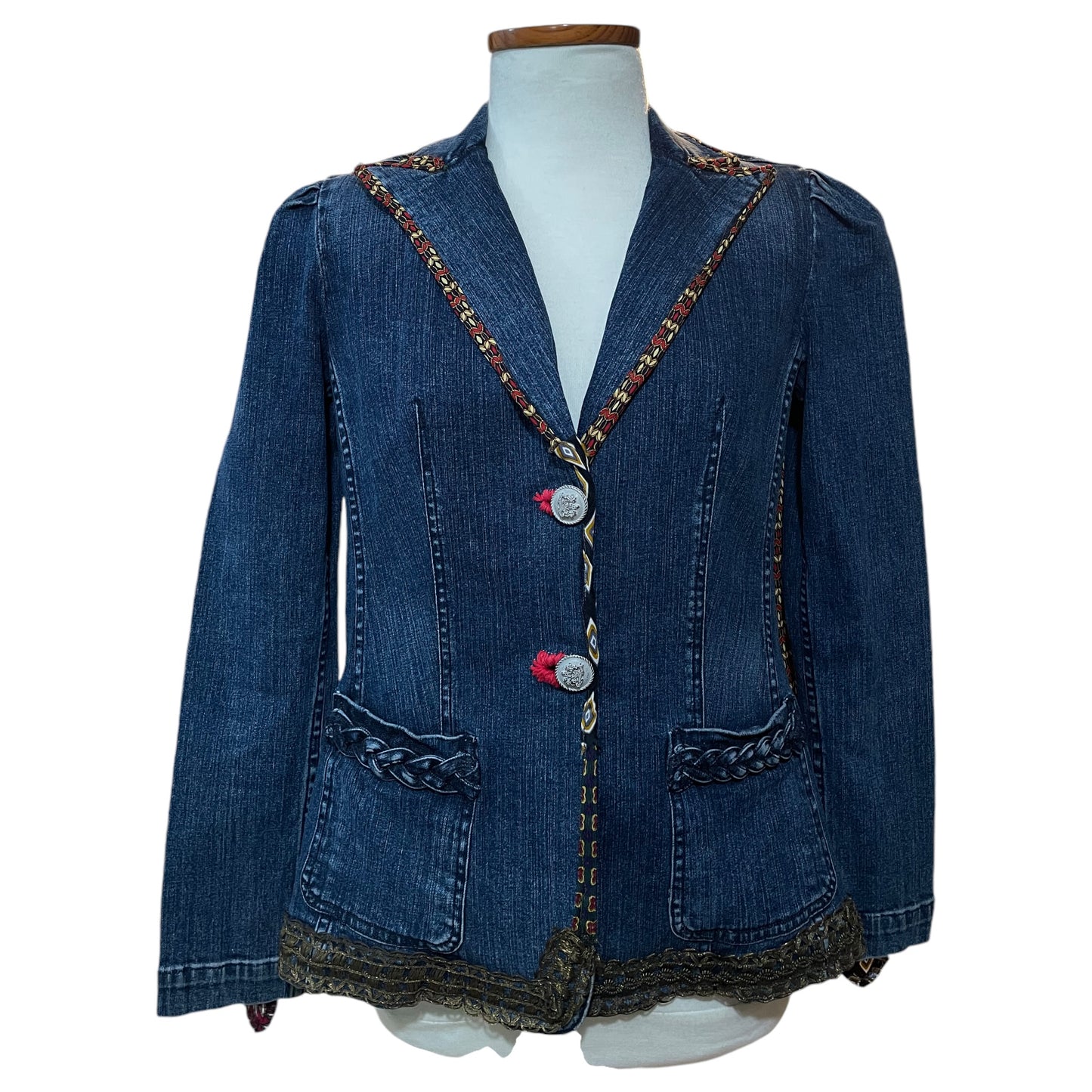 Blazer Jeans Upcycling Madame Surtô Anos 70 – Exclusivo com Gravatas e Gola Destacada - Madame Surtô Vintage Shop