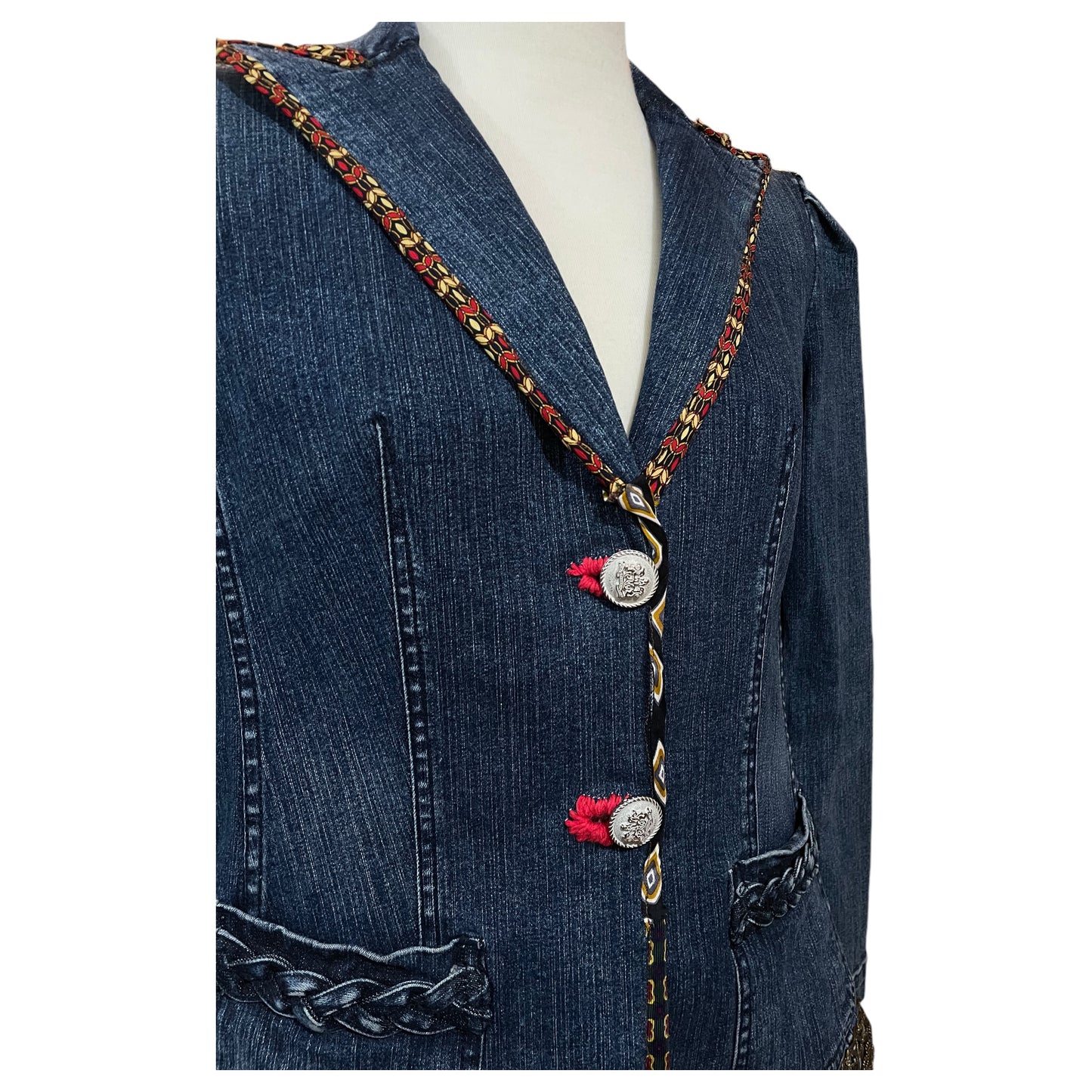 Blazer Jeans Upcycling Madame Surtô Anos 70 – Exclusivo com Gravatas e Gola Destacada - Madame Surtô Vintage Shop