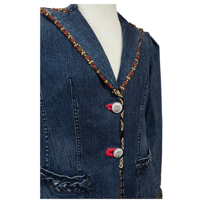 Blazer Jeans Upcycling Madame Surtô Anos 70 – Exclusivo com Gravatas e Gola Destacada - Madame Surtô Vintage Shop