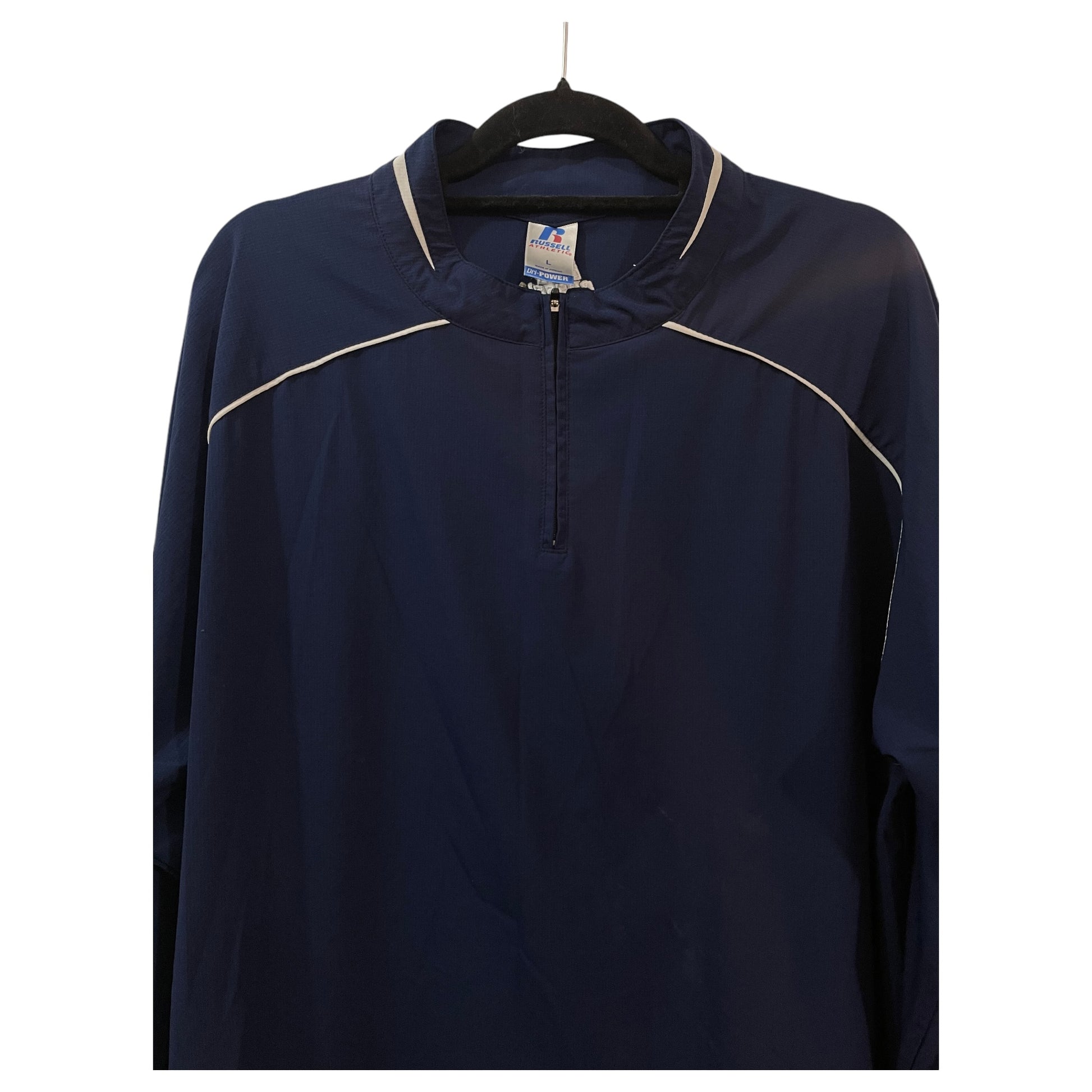 Casaco Esportivo Russell Athletic Team Vintage – Tamanho L, Azul Marinho, Tecnologia Dri-Power - Madame Surtô Vintage Shop