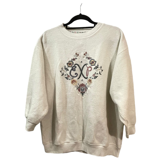 Blusa Sweatshirt Express Athletique Branca com Bordado Floral – Tamanho XS - Madame Surtô Vintage Shop